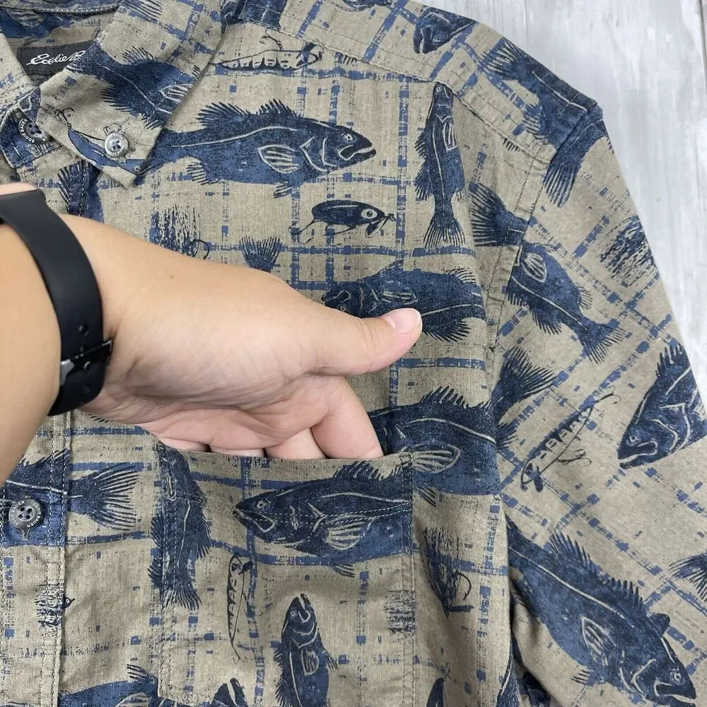Eddie Bauer Shirt Men Medium Multi Fishing Button Down Classic Fit Outdoor‎ Camp